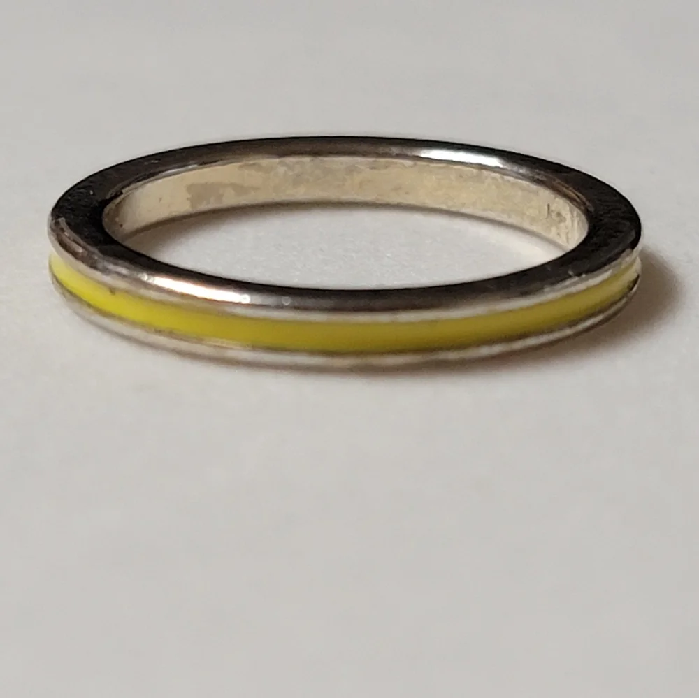Yellow and Silver Tone Band Ring Enamel Stcking